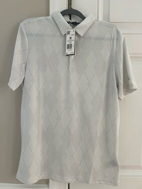 adidas Men's White Geometric Pattern Polo